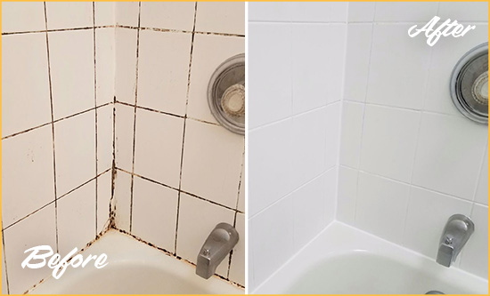 Before and After Picture of a Townsend Shower Tile and Grout Cleaned to Eliminate Mold