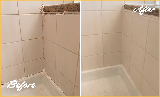 Before and After Picture of a Hockessin Shower Caulked to Repair Damaged Caulking
