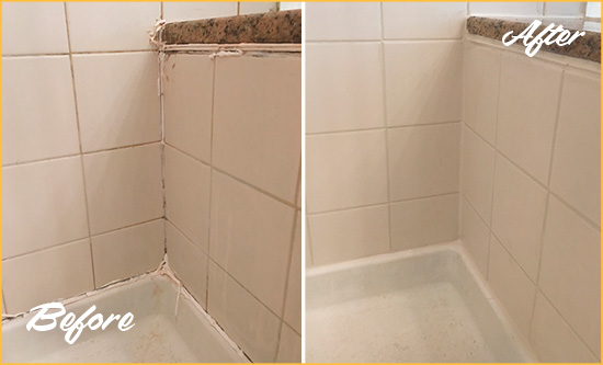 Before and After Picture of a Ardentown Shower Caulked to Repair Damaged Caulking