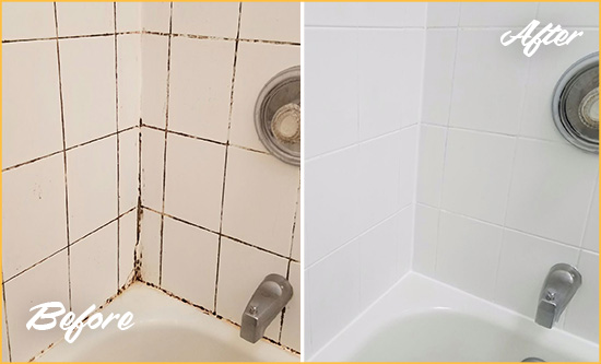 Before and After Picture of a Newark Tub Caulked to Remove and Avoid Mold