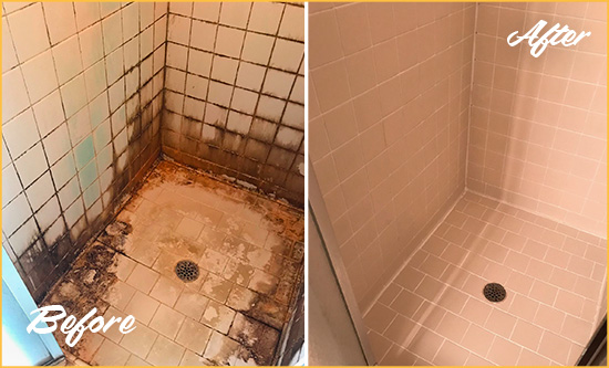 Before and After Picture of a Claymont Shower Caulked to Fix and Prevent Water Damage
