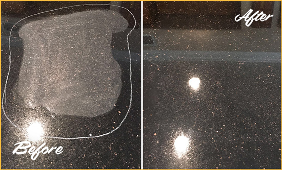 Before and After Picture of a Rockland Granite Stone Countertop Polished to Remove Scratches