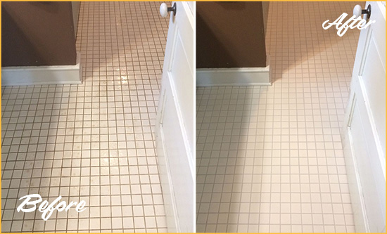 Before and After Picture of a Bear Bathroom Floor Sealed to Protect Against Liquids and Foot Traffic