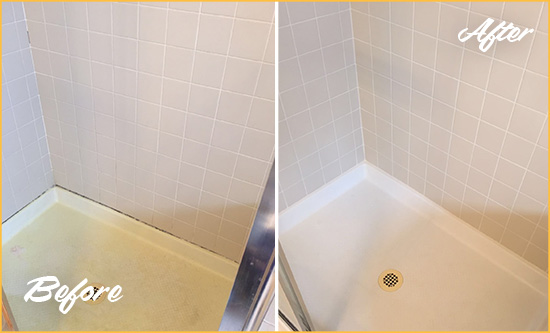 Before and After Picture of a Ardentown Shower Sealed to Remove and Protect Against Mold