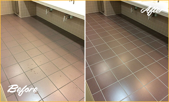 Before and After Picture of a Wyoming Restroom Sealed to Help Protect Against Scratches