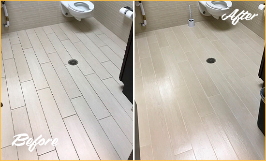 Before and After Picture of a Christiana Office Restroom's Grout Cleaned to Remove Dirt