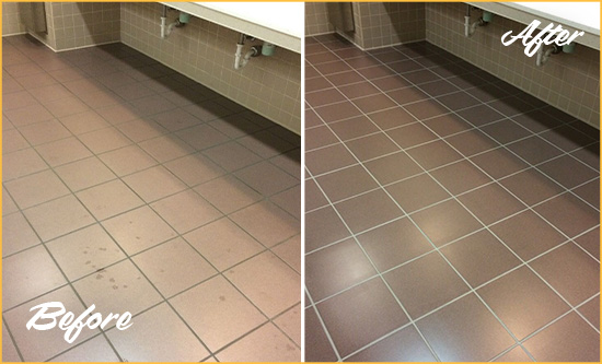 Before and After Picture of Dirty Montchanin Office Restroom with Sealed Grout
