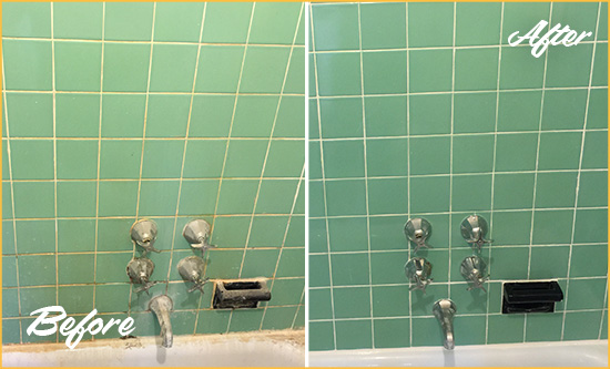Before and After Picture of a Middletown Bath Tub Grout Sealed to Avoid Water Damage