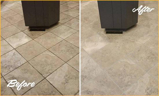 Before and After Picture of a New Castle Kitchen Floor Grout Sealed to Remove Stains