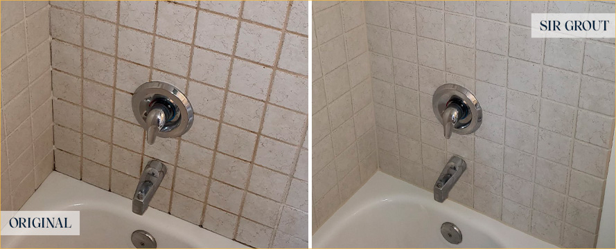 Tile Shower Before and After a Grout Cleaning in Smyrna
