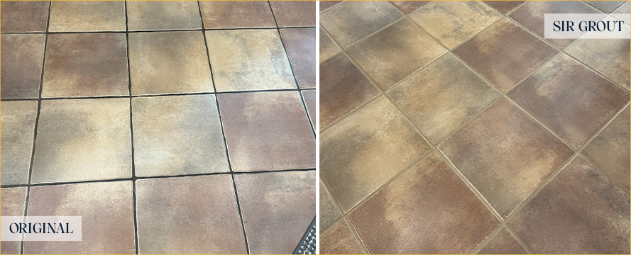 Kitchen Floor Before and After a Grout Sealing in Hockessin
