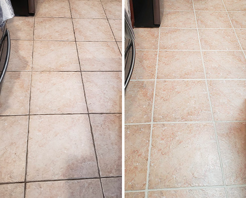 Tile Floor Before and After a Grout Sealing in Delaware City