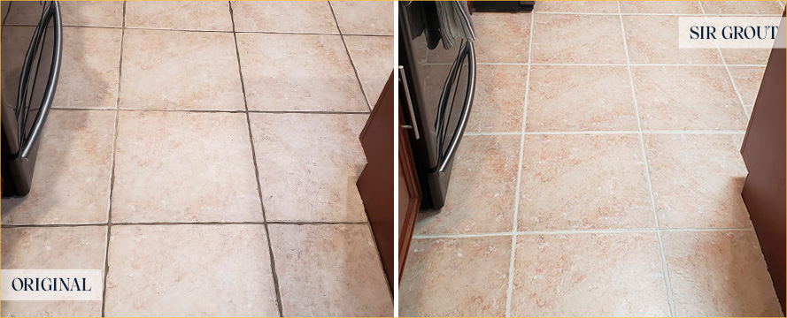 Tile Floor Before and After a Grout Sealing in Delaware City