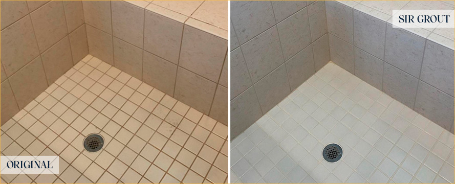 Shower Floor and Walls Before and After a Tile Cleaning in Magnolia