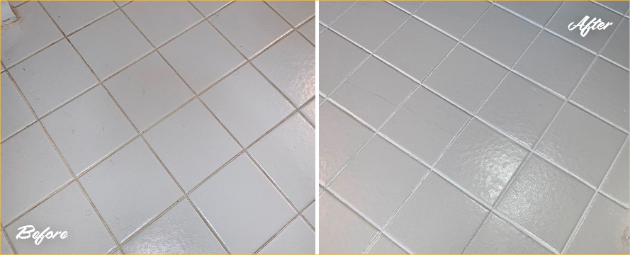Before and After Picture of This Bathroom After a Grout Cleaning Service in Newark, DE