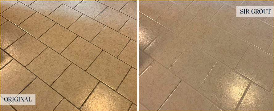Living Room Floor Before and After a Grout Cleaning in Greenville