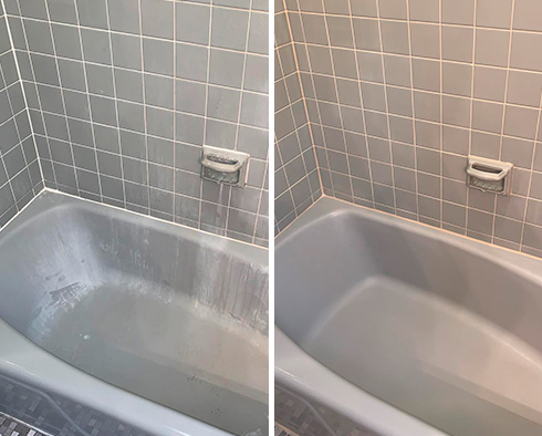 Picture of a Bathtub Before and After a Grout Sealing in Greenville, DE