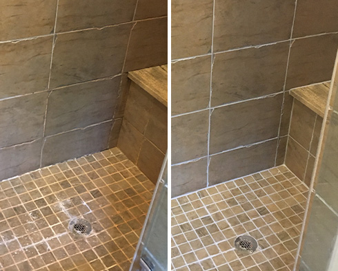 Shower Before and After a Grout Sealing in Kirkwood, DE