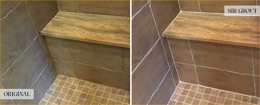 Shower Before and After a Grout Sealing in Kirkwood, DE