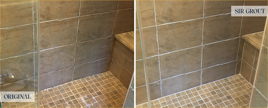 Shower Before and After a Professional Grout Sealing in Kirkwood, DE