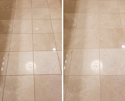 Marble Floor Before and After Our Grout Cleaning in Wilmington