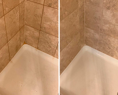 Ceramic Shower Before and After Our Grout Cleaning in Wilmington, DE