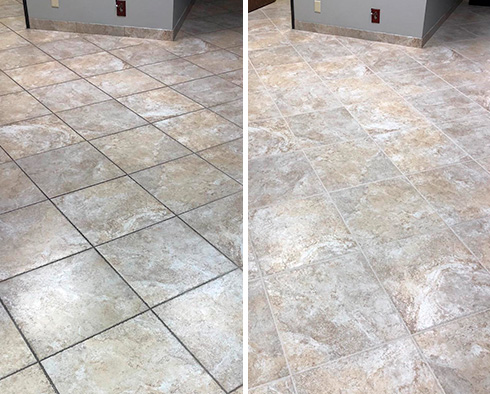 Waiting Room Floor Before and After a Service from Our Tile and Grout Cleaners in Bear