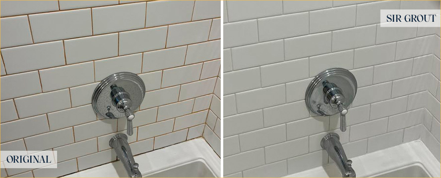 Shower Walls and Seams Before and After a Grout Cleaning in Wilmington