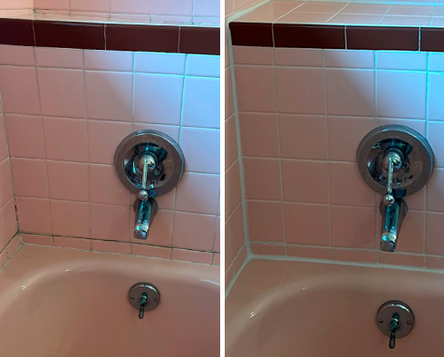 Shower Seams Before and After Our Caulking Services in Bear