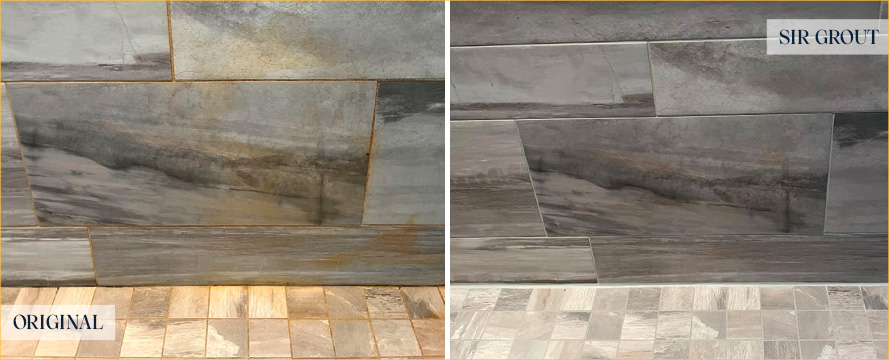 Shower Floor and Wall Before and After a Tile Cleaning in Wilmington