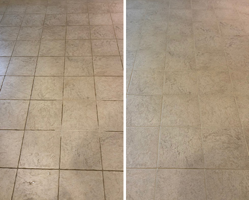 Tile Floor Before and After a Grout Cleaning in Claymont