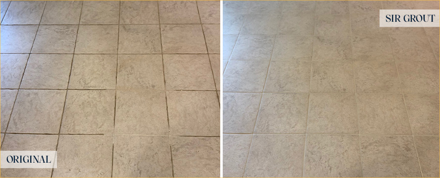 Tile Floor Before and After a Grout Cleaning in Claymont