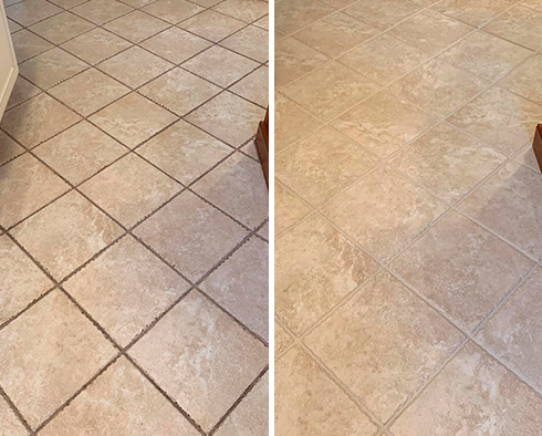 Tile Floor Before and After a Grout Cleaning in Wilmington