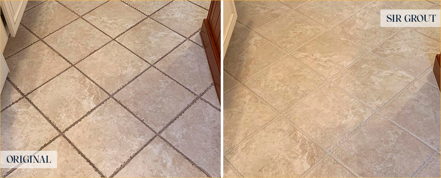 Tile Floor Before and After a Grout Cleaning in Wilmington