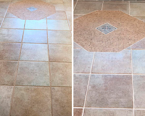 Bathroom Floor Before and After a Service from Our Tile and Grout Cleaners in New Castle