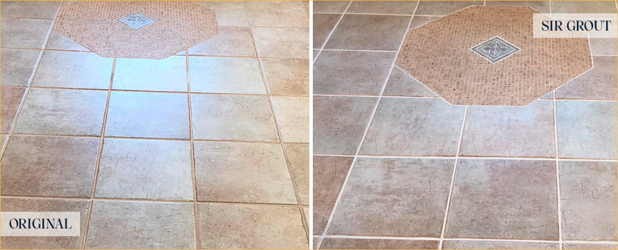 Bathroom Floor Before and After a Service from Our Tile and Grout Cleaners in New Castle