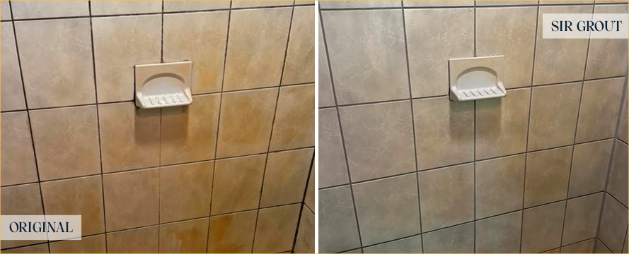 Shower Wall Before and After a Service from Our Tile and Grout Cleaners in Newark