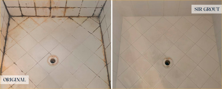 Shower Floor Before and After a Tile Cleaning in New Castle