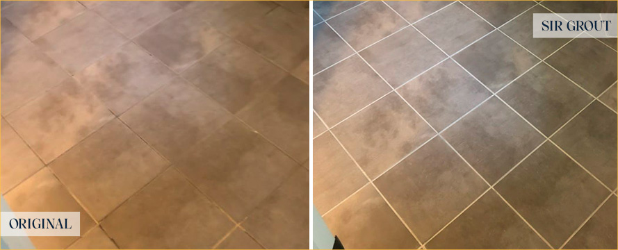 Tile Floor Before and After a Grout Sealing in Smyrna