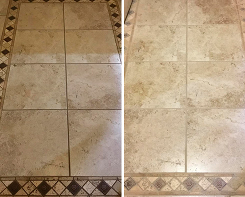 Tile Floor Before and After a Grout Cleaning in Middletown