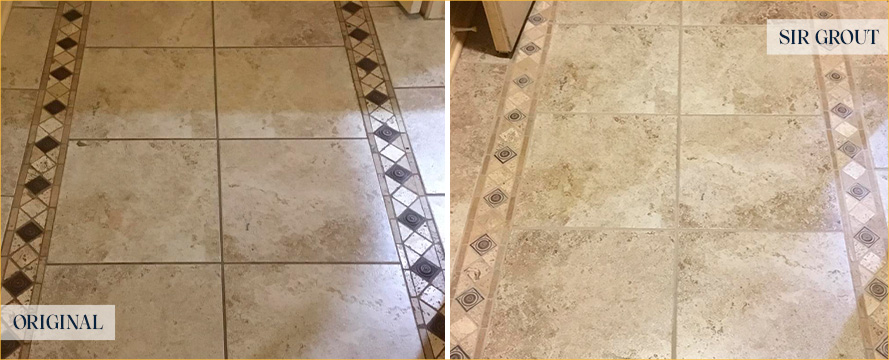 Tile Floor Before and After a Grout Cleaning in Middletown