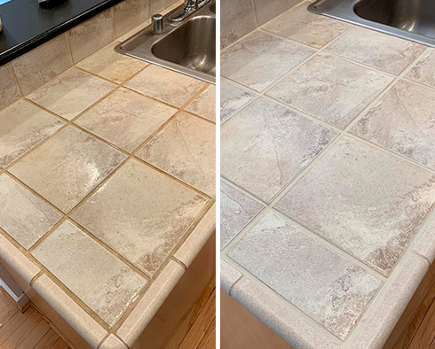 Countertop Before and After a Grout Sealing in New Castle