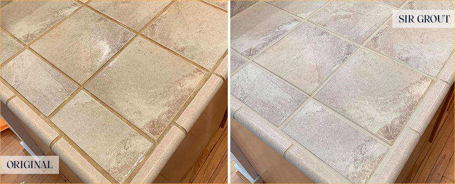 Countertop Before and After a Grout Sealing in New Castle
