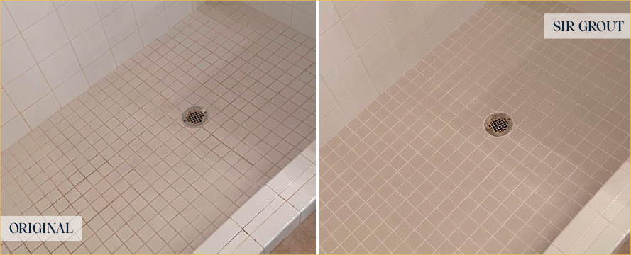 Shower Floor Before and After a Service from Our Tile and Grout Cleaners in New Castle