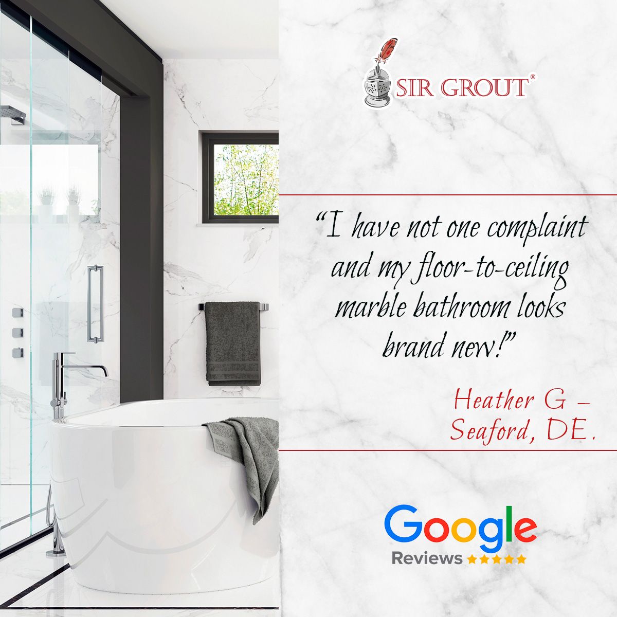 I have not one complaint and my floor-to-ceiling marble bathroom looks brand new!